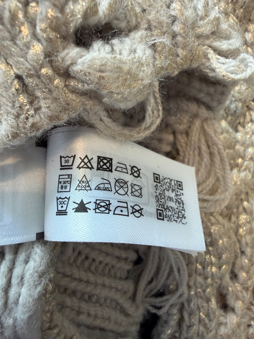 Zara Taupe Distressed Cable Knit Cropped Crewneck Sweater B1 - Picture 4 of 9